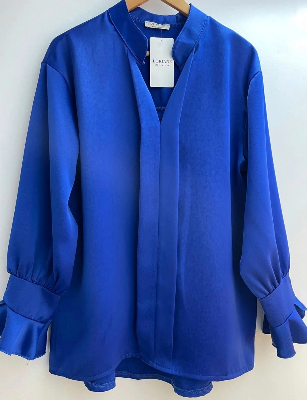 Satinblus med puffärmar Royalblue