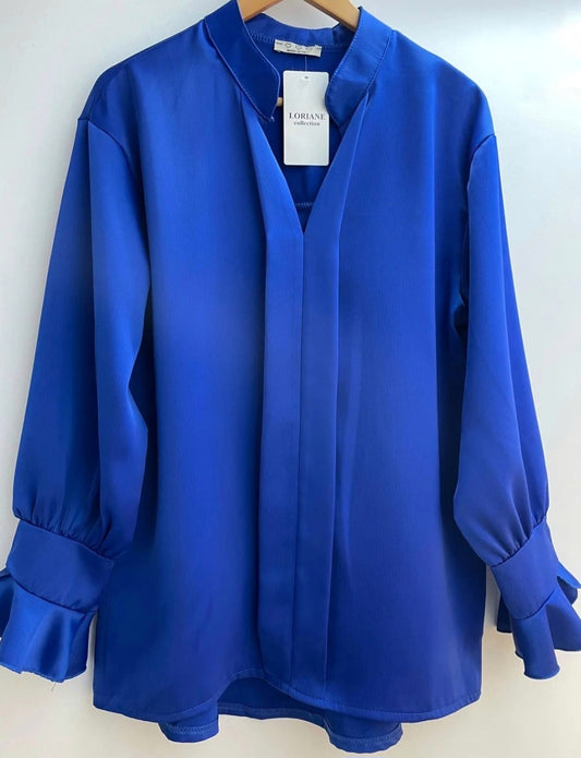 Satinblus med puffärmar Royalblue