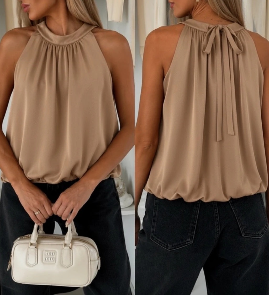 Topp med rosett baktill Beige