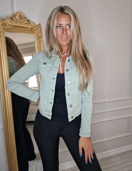 Klassisk stretch jeansjacka Grön