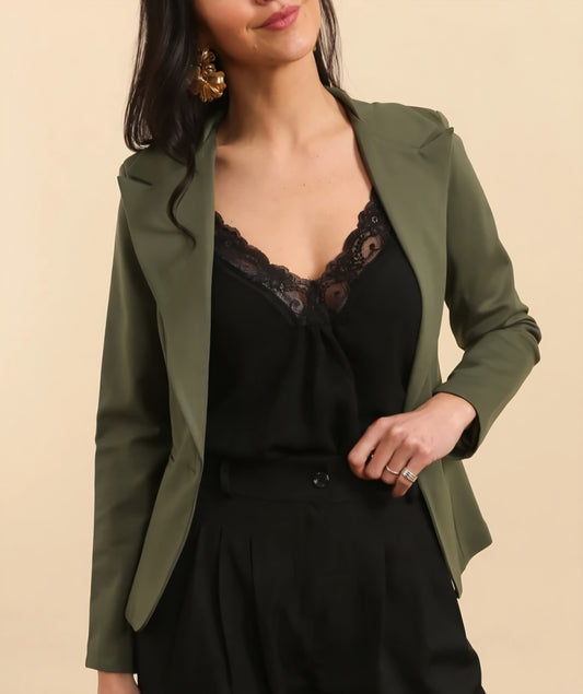 Stretchig figurnära Blazer Grön