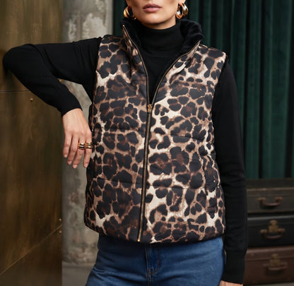Vändbar väst med leopardmönster Svart fuskpäls