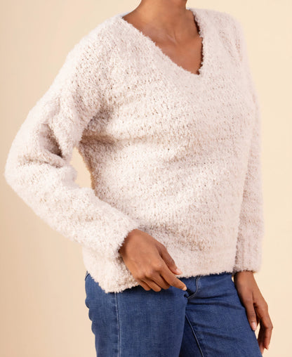 Bouclé tröja med V-ringad Beige