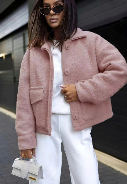 Teddy Texturerad Jacka Rosa