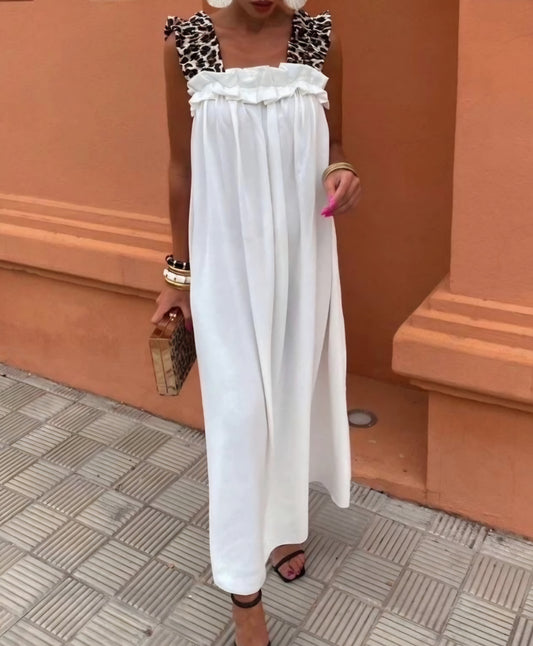 Klänning med leopardband Vit