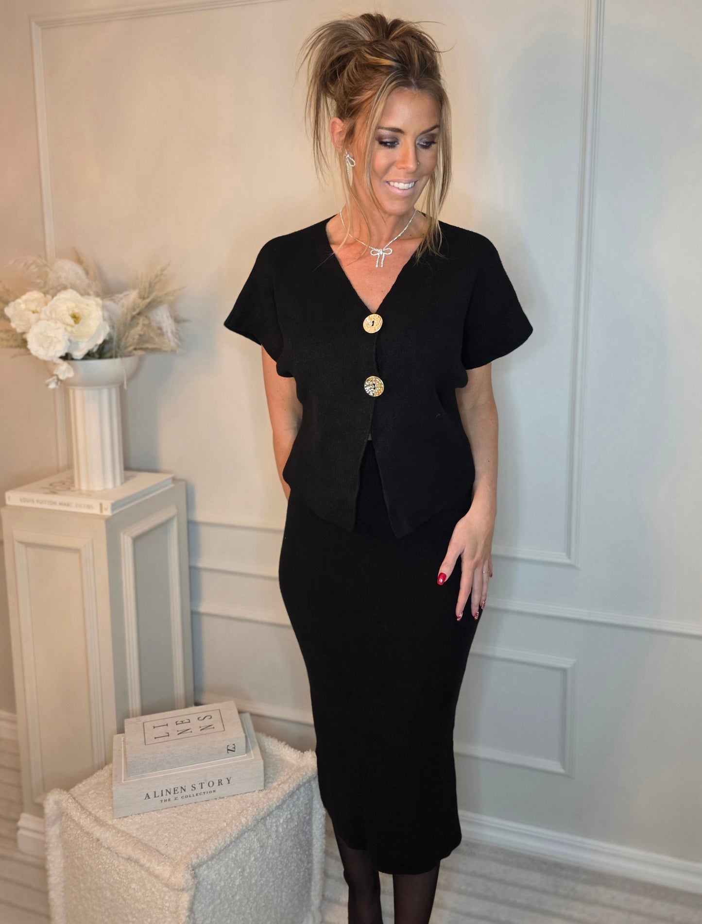 Set, Kjol+kortärmad kofta Svart