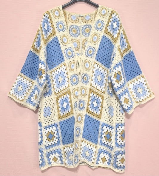 Bohemisk virkad kofta Blå