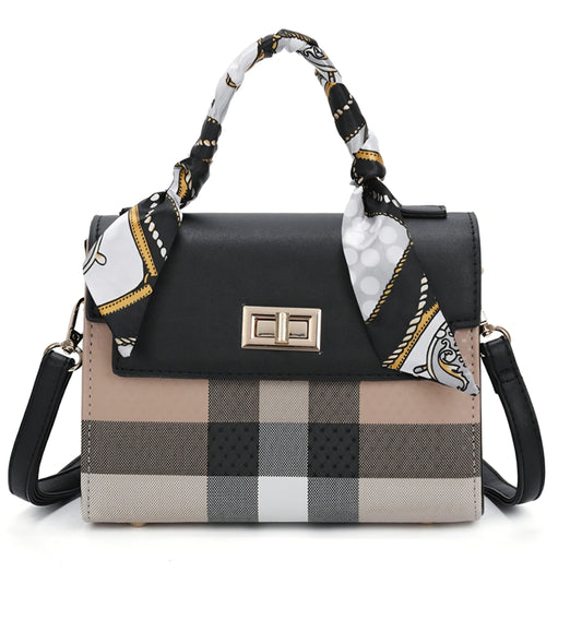 Handväska rutig Svart/Beige