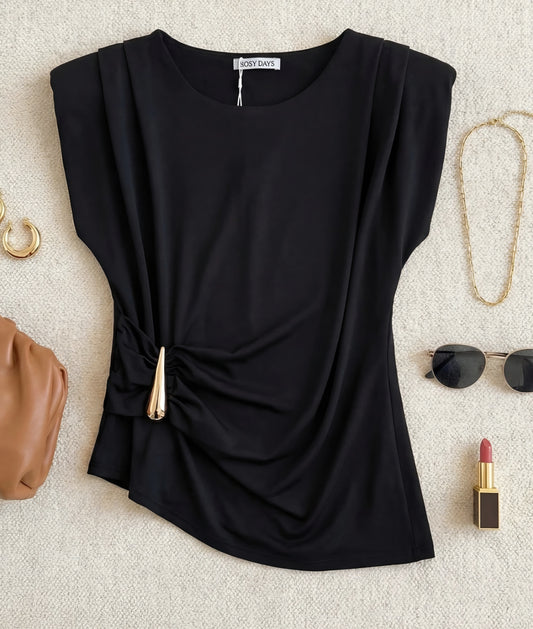 Axelvadderande topp Svart