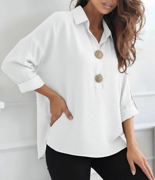 Blus med gyllene knappar Vit