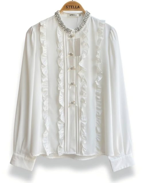 Skjorta Stella med volang/strass Vit