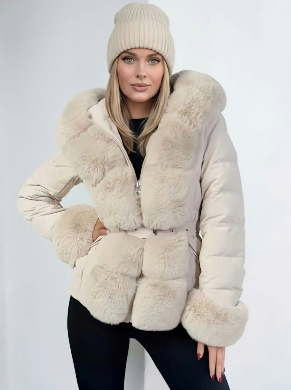 Dunjacka Ally med fuskpäls Beige