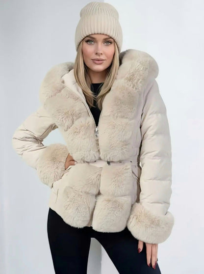 Dunjacka Ally med fuskpäls Beige