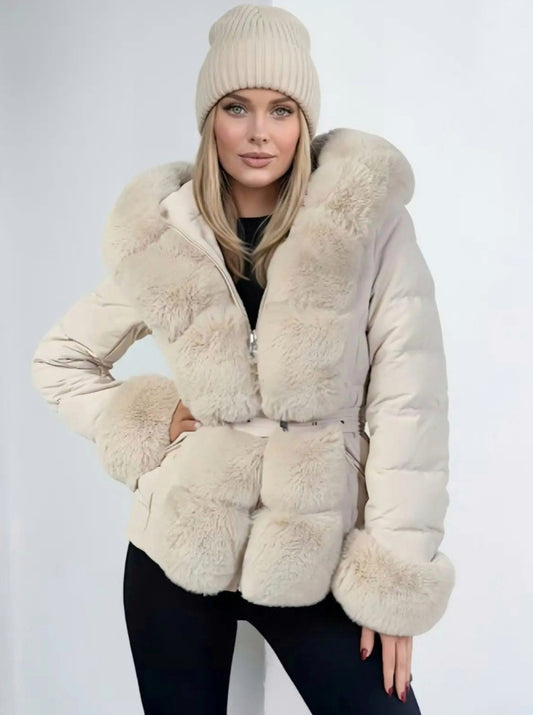 Dunjacka Ally med fuskpäls Beige