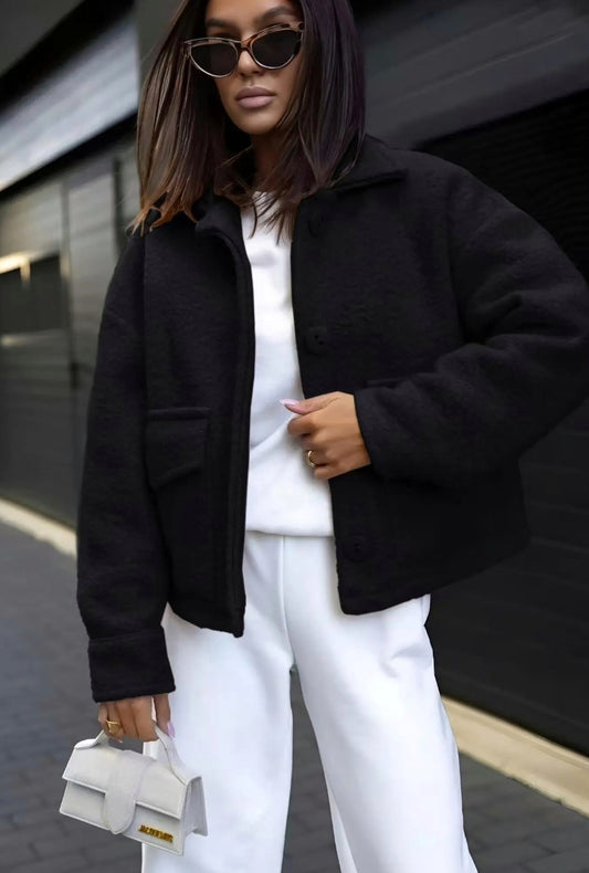 Teddy Texturerad Jacka Svart