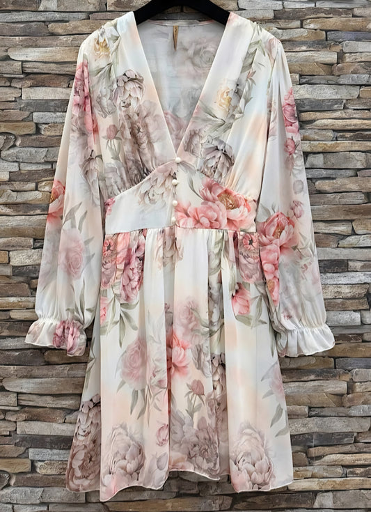 JULIETTE klänning Vit, rosa blommor