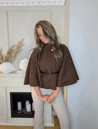 Elegant cape with belt Brun