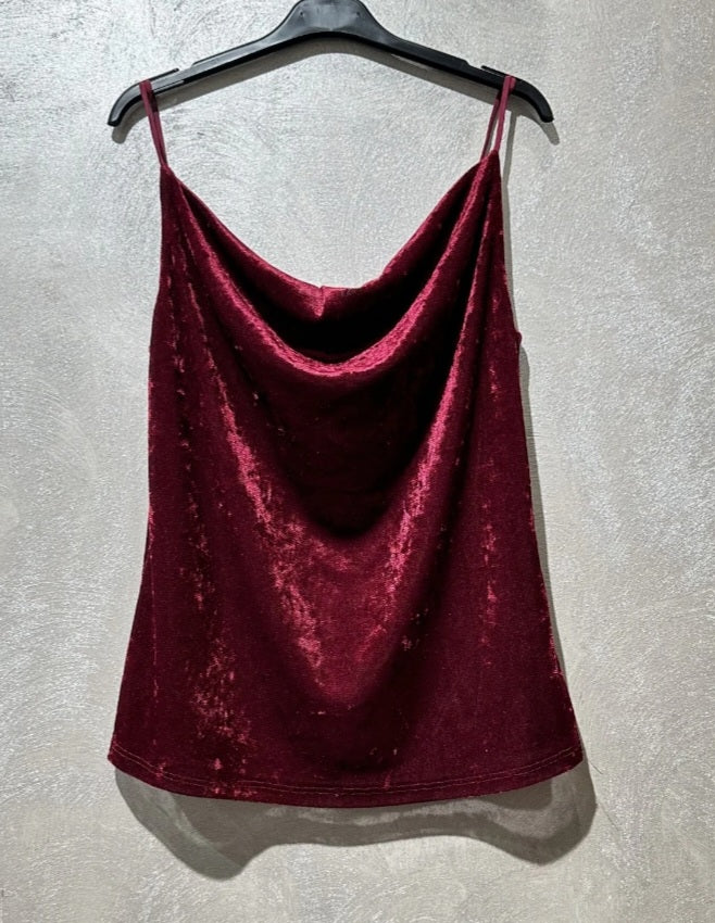 Meshtopp med sammetseffekt Vinröd