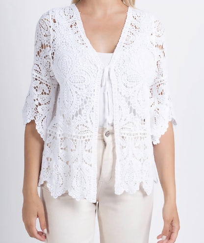 Virkad kofta med knyt Vit