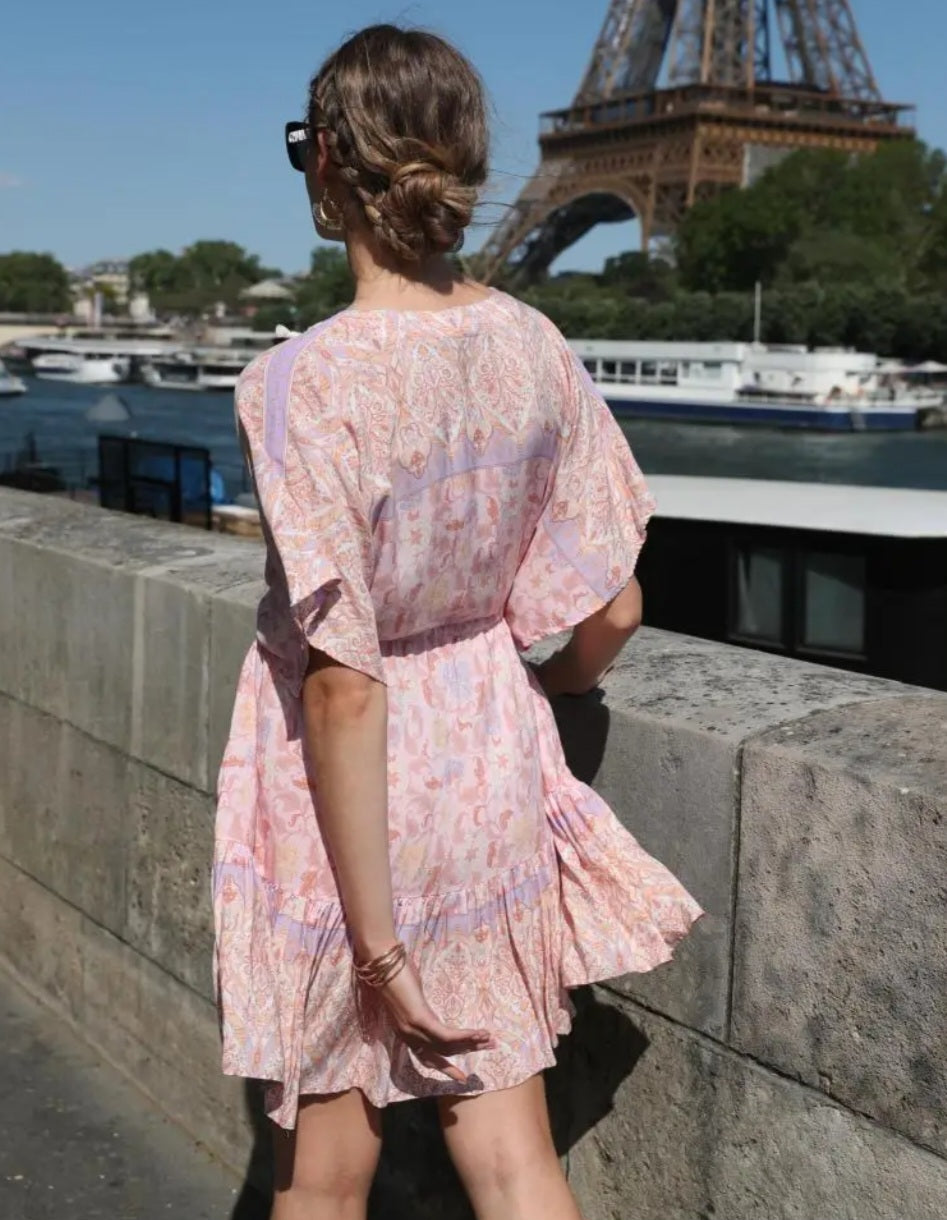 Viskos klänning detaljer Rosa