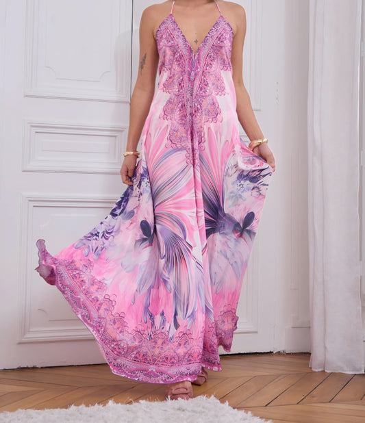 Mönstrad maxiklänning Rosa