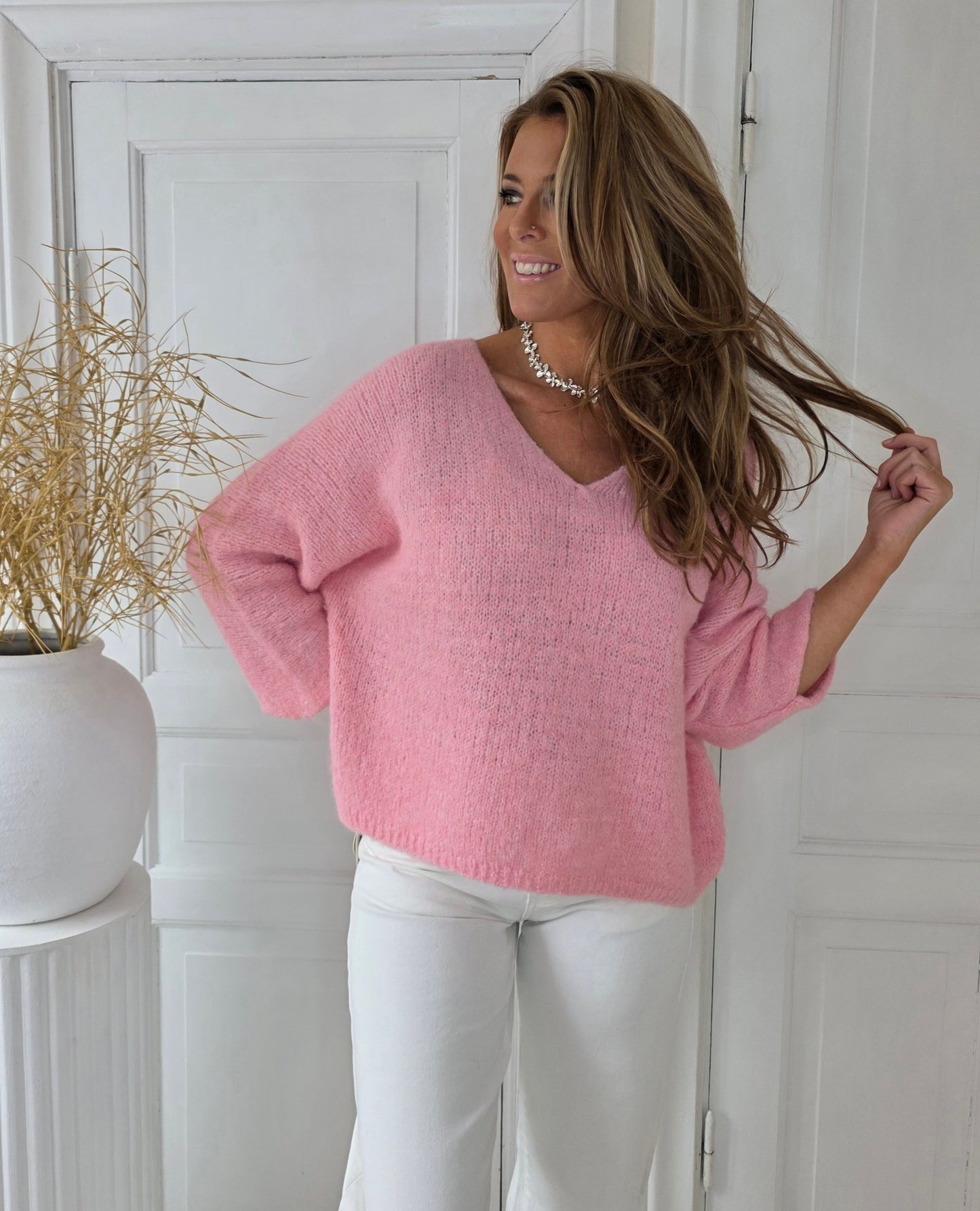 Mysig tröja Malina Bubbelgumsrosa