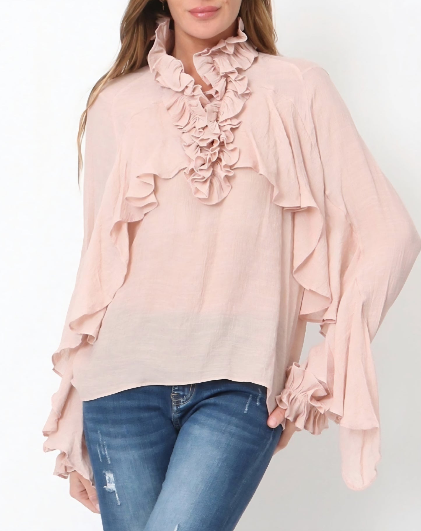 Blus med volanger Ljusrosa