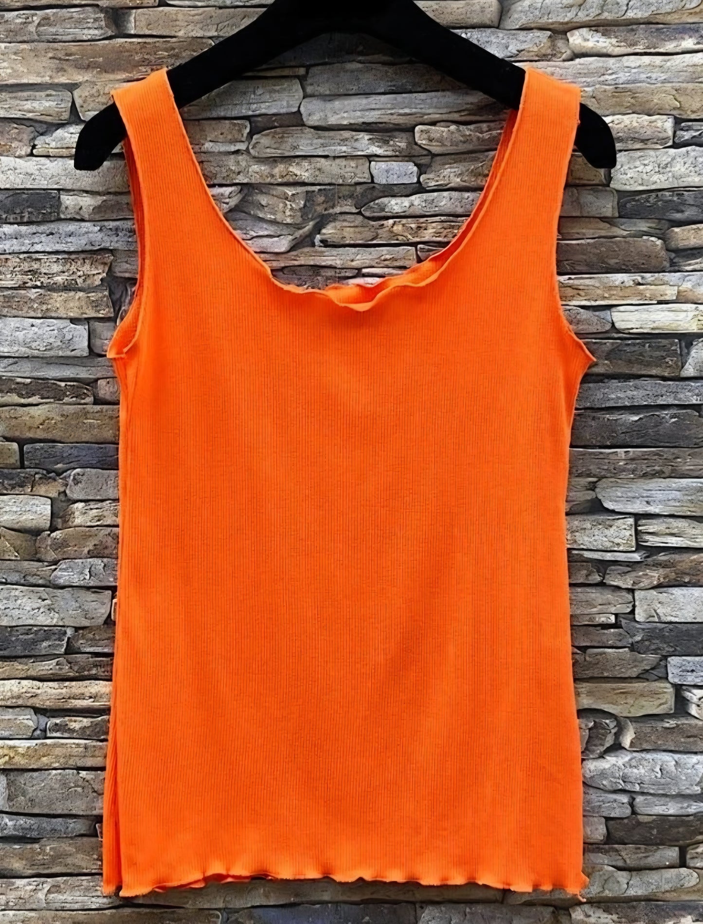 LAURA linne i ribbad bomull Orange