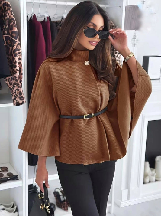 Elegant cape with belt Camel