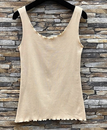 LAURA linne i ribbad bomull Beige