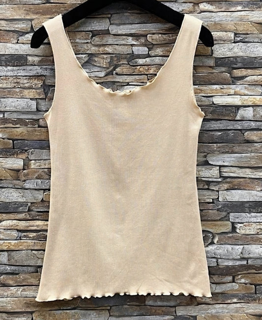 LAURA linne i ribbad bomull Beige