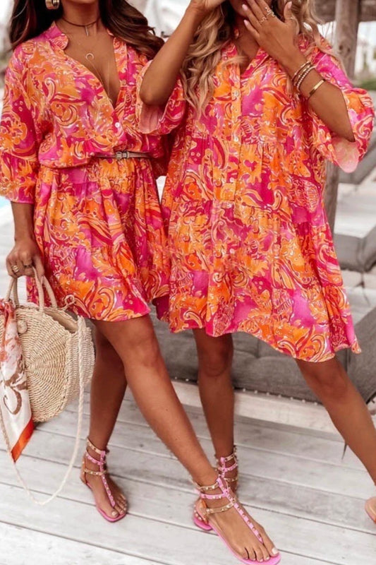 Viskos klänning Isabella Orange/Rosa