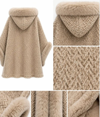 Kappa med fuskpälskrage Beige