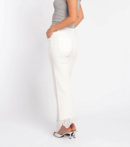 Vita raka jeans med spets