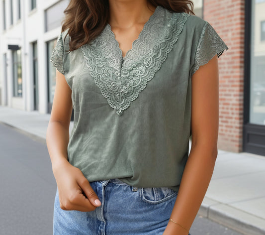 Extra stretchig Grön ribbad t-shirt