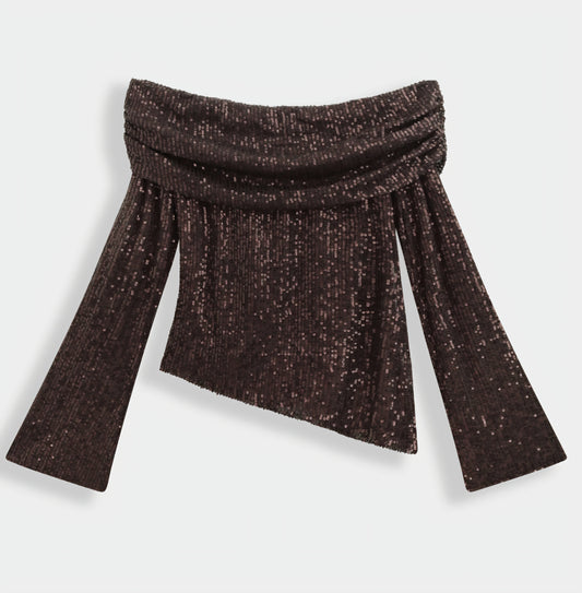 ASYMMETRISK PALJETTTOPP Brun
