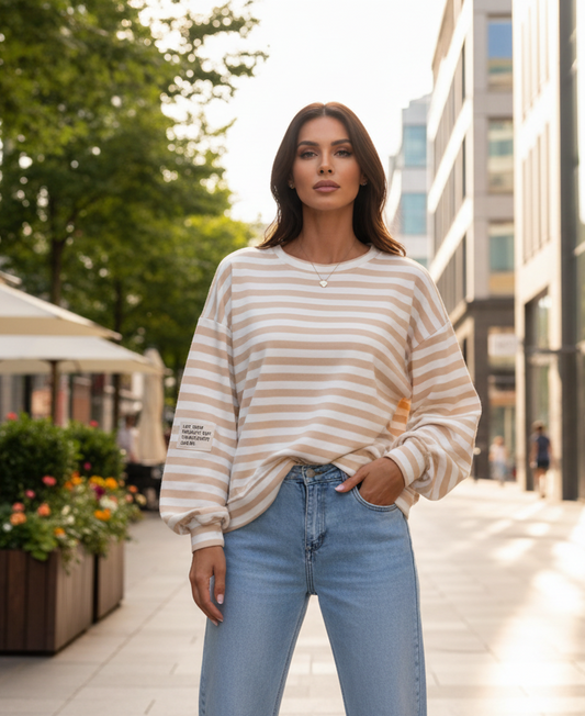 Tröja smala ränder Beige