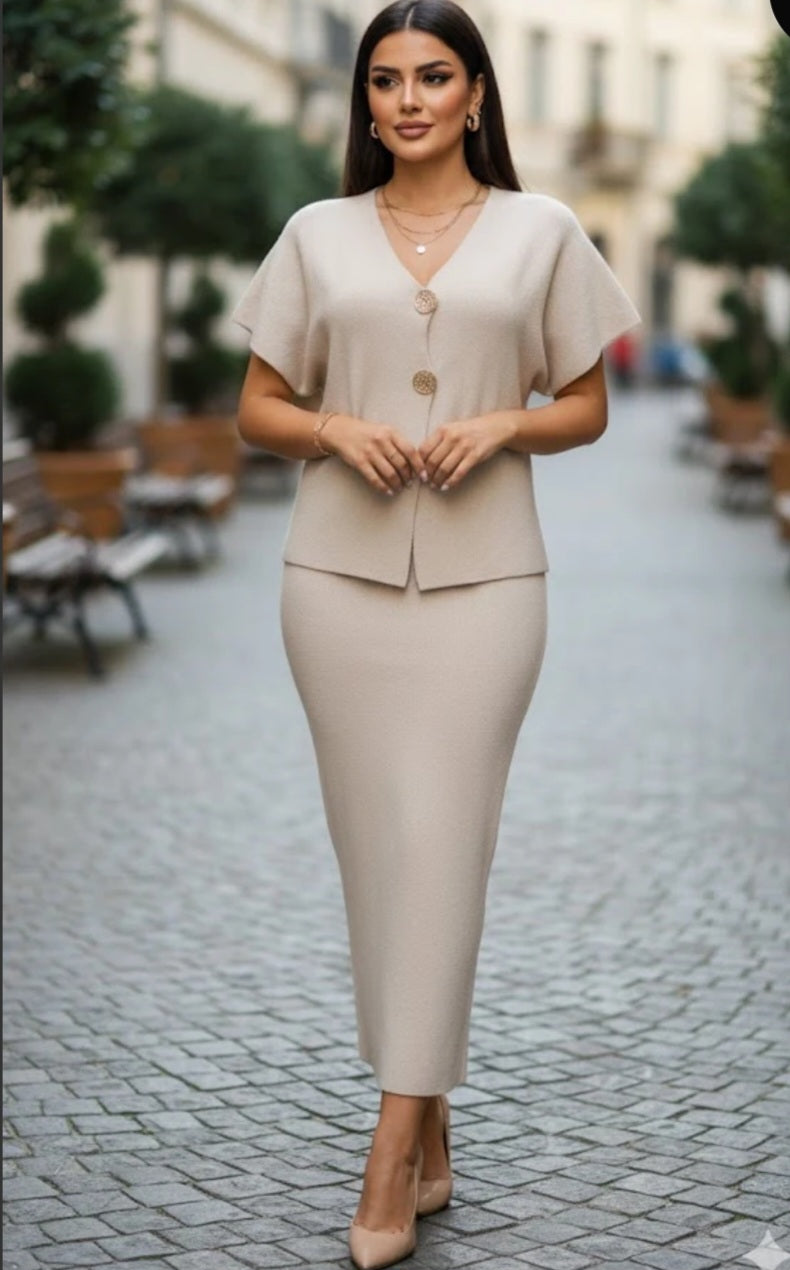 Set, Kjol+kortärmad kofta Beige