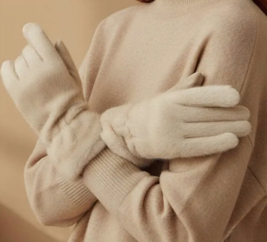Handskar fuskpäls Beige