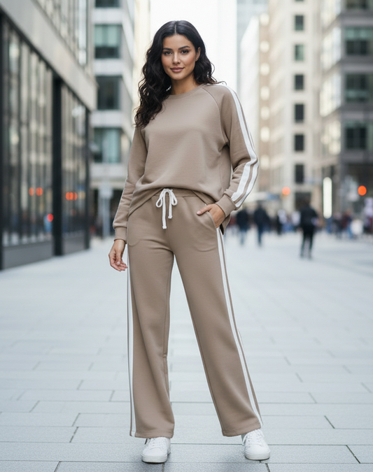 Set vitrandig kant, Byxa+Tröja Taupe