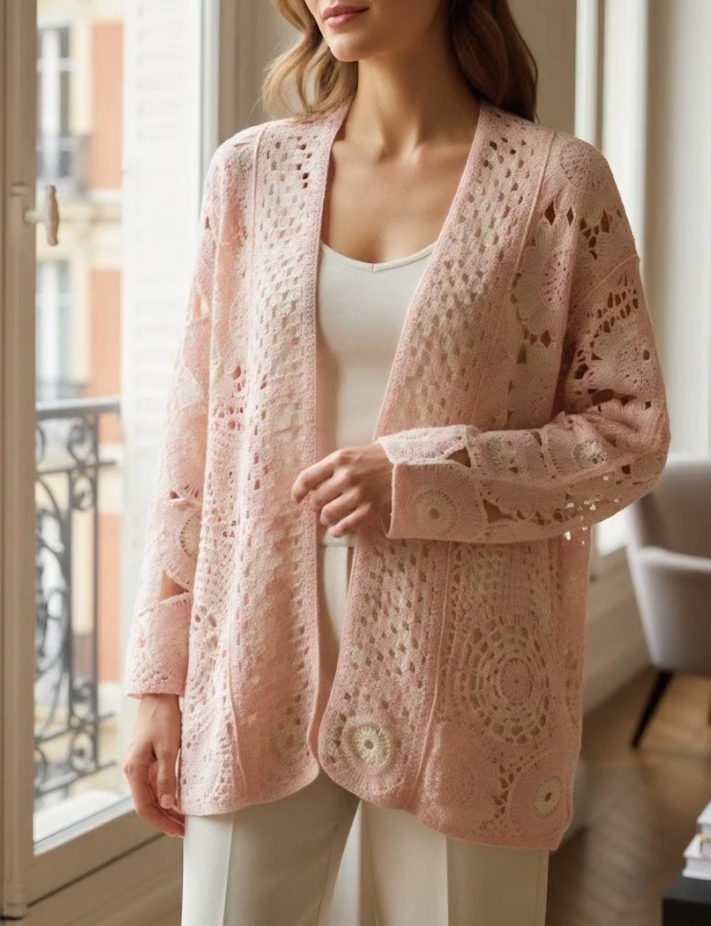 Virkad Cardigan Ljusrosa