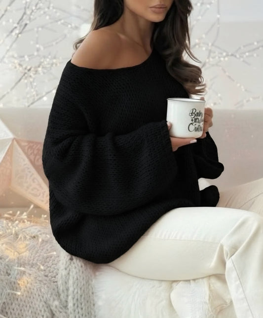 Oversize stickad tröja Svart