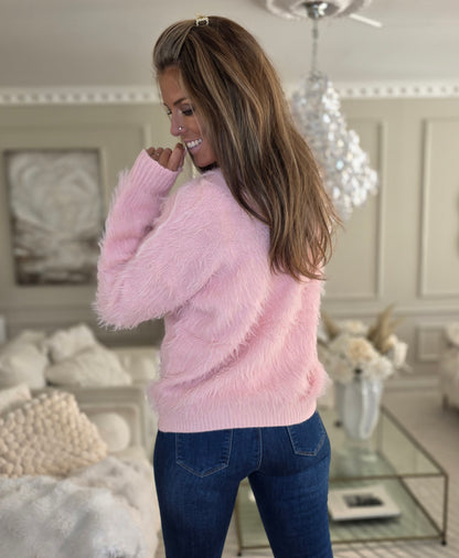 Fluffig tröja med rund hals Rosa