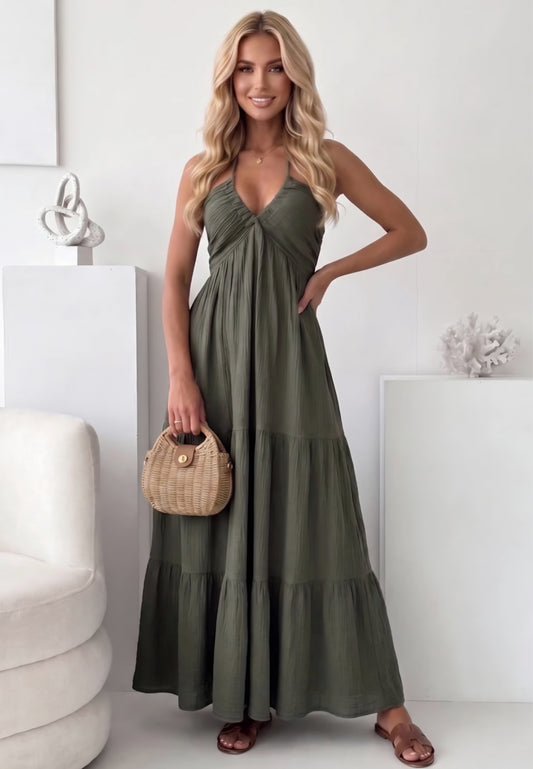 Lång klänning i Bäckobölja Khaki