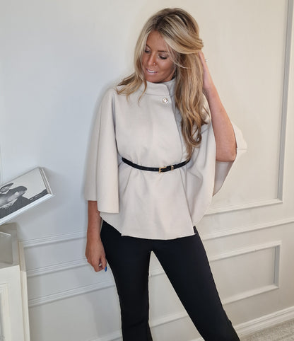 Elegant Cape/Poncho with belt Beige