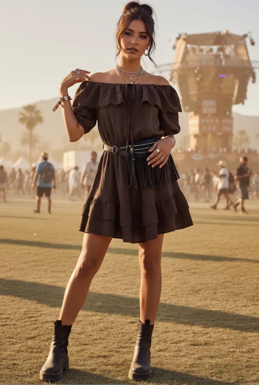 Klänning i bomull Brun