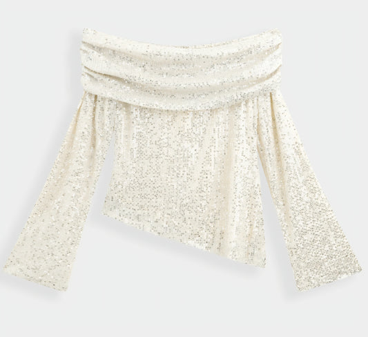 ASYMMETRISK PALJETTTOPP Beige