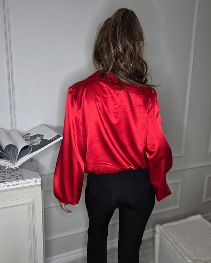 TARA-blus, böljande ärmar Röd
