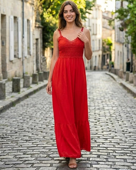 Maxiklänning Reglerbara axelband Röd