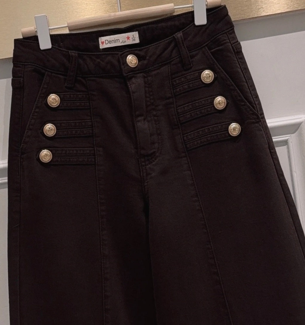 Supervida stretchjeans med gyllene knappar Brun